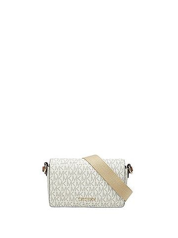 Michael Kors Michael Kors MK Signature Shoulder Bag, White, Beige, Brown Leather, Women's. (view 1)