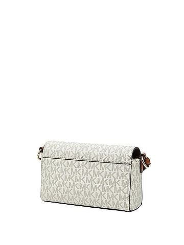 Michael Kors Michael Kors MK Signature Shoulder Bag, White, Beige, Brown Leather, Women's. (view 2)