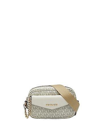 Michael Kors Michael Kors MK Signature MAISIE 2-in-1 Camera Crossbody Shoulder Bag, White/Beige Leather, Women's. (view 1)