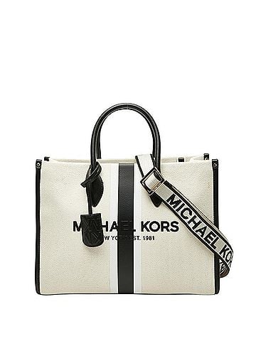 Michael Kors Michael Kors MIRELLA EW Tote Bag Shoulder 2-Way White Black Canvas Leather Women's (view 1)