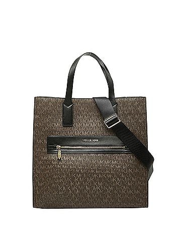 Michael Kors Michael Kors MK Signature Kenly LG NS Tote Bag Shoulder Handbag 2-Way Brown Black Leather Women's (view 1)