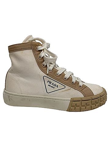 Prada Prada Gabardine High Top Sneakers in White Canvas (view 1)