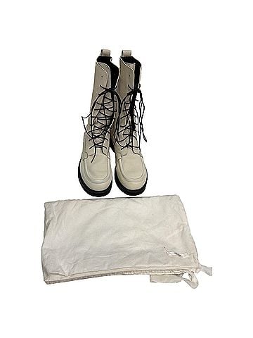 The Row The Row Patty Lace-up Combat Boots in White Leather (view 2)