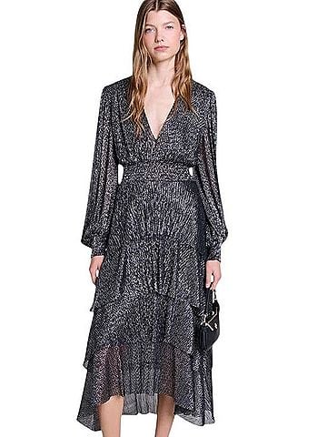 Maje Metallic Ruffled Maxi Dress Cocktail Dress (view 1)