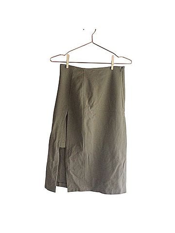 Babaton Olive Green Front-Slit Midi Skirt Casual Skirt (view 2)