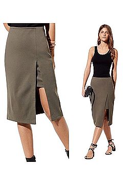 Babaton Olive Green Front-Slit Midi Skirt Casual Skirt (view 1)