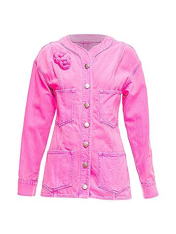 Chanel Chanel Neon Pink Denim Logo Jacket (view 1)