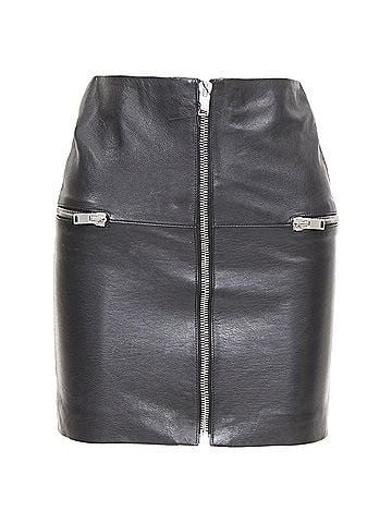 Saint Laurent Saint Laurent 2014 Black Leather Exposed Zip Skirt (view 1)