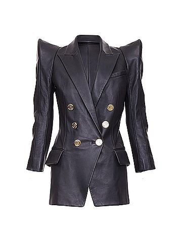 Balmain Balmain Black Leather Gold Button Pagoda Jacket (view 1)