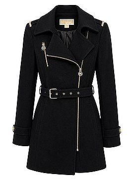 Michael Kors Belted Moto Coat (view 1)