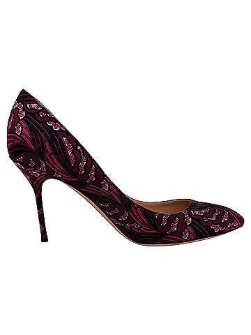 Sergio Rossi Sergio Rossi Floral Print Pointed-Toe Pumps in Black Canvas (view 1)