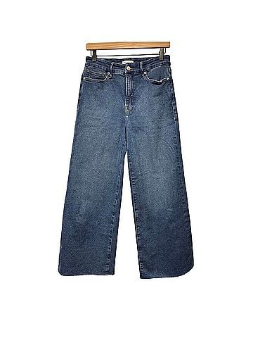 Good American 628 High Rise Wide Leg Crop Raw Hem Jeans (view 1)
