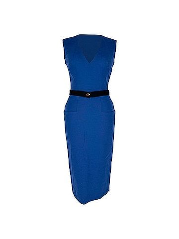 Victoria Beckham Victoria Beckham Sleeveless V-Neck Fitted Dress in Blue Wool (view 1)
