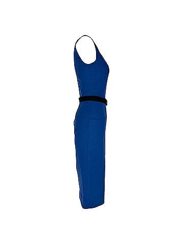 Victoria Beckham Victoria Beckham Sleeveless V-Neck Fitted Dress in Blue Wool (view 2)