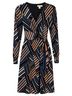 Etcetera Stripes Graphic Black Tan Blue Cocktail Dress Size 8 - photo 1