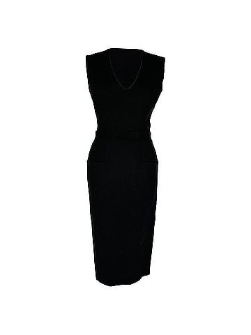 Victoria Beckham Victoria Beckham Sleeveless V-Neck Fitted Dress in Black Wool (view 1)