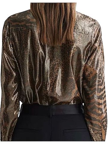 Reiss Reiss Kendall Metallic Animal Print Tie Neck Blouse in Gold Long Sleeve Blouse (view 2)