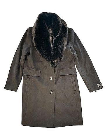 DKNY Detachable Faux Fur Shawl Wool Trench Coat (view 1)