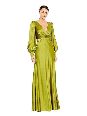 IEENA for Mac Duggal leena Mac Duggal Apple Green Bell Sleeve Empire Waist Gown 68344 Sz 6 NWT $498 Cocktail Dress (view 1)