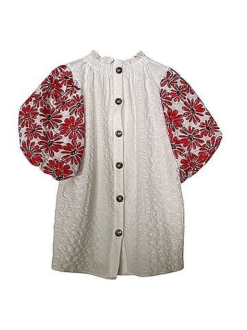 THML Floral Balloon Sleeve Top Blouse (view 2)