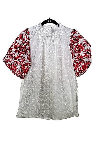 THML Floral Balloon Sleeve Top Blouse (view 1)
