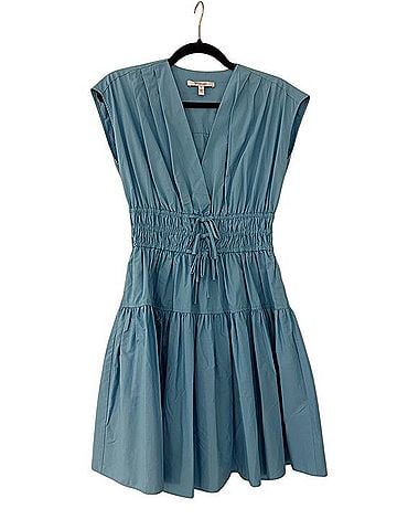 10 Crosby Derek Lam Intermix Sky Blue V-Neck Shirred Waist Mini Dress Casual Dress (view 1)