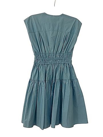 10 Crosby Derek Lam Intermix Sky Blue V-Neck Shirred Waist Mini Dress Casual Dress (view 2)