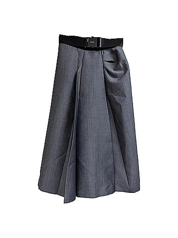 Prada Prada Belted Accent Midi Skirt in Grey Mohair Wool (view 1)