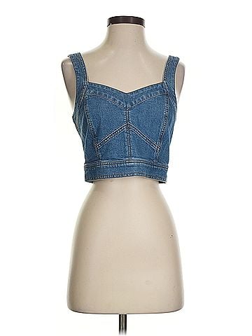 Madewell Madewell Cotton-Hemp Denim Supercrop Tank Top in Gabler Wash (view 1)