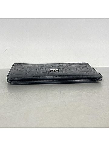 Chanel Chanel long wallet, Camellia design, lambskin, black, women's. (view 2)