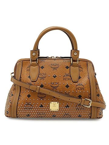 MCM MCM Glam Handbag Shoulder Bag Studded Leather Cognac Brown MWB4SVICO001 (view 2)