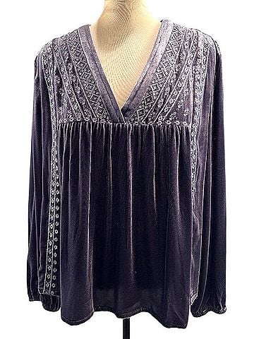 Garnet Hill Embroidered Velvet Top Long Sleeve Blouse (view 1)