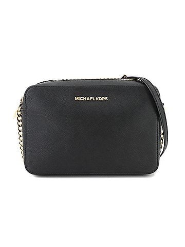 Michael Kors Michael Kors Jet Set LG EW Shoulder Handbag, Leather, Black with Gold Hardware (view 1)