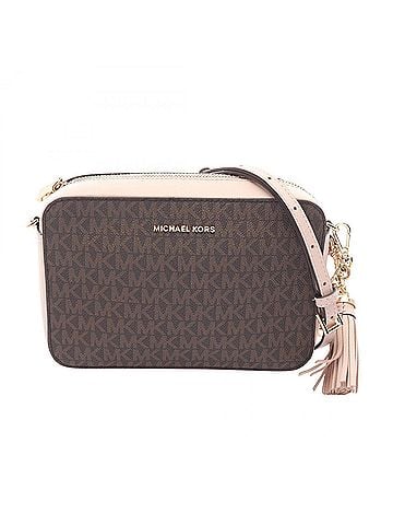 Michael Kors Michael Kors GINNY Medium Shoulder Bag/Handbag, Coated Canvas and Leather, Women's, Brown/Pink, 32F8GF5M2B (view 1)