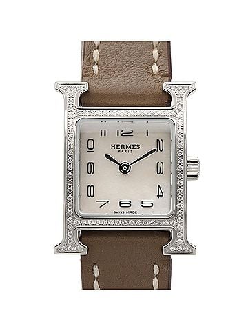 Hermès Hermes H-Watch Mini Diamond Bezel Wristwatch, Stainless Steel, Leather Strap, Diamond, Ladies, White/White Shell, HH1.131 (view 1)