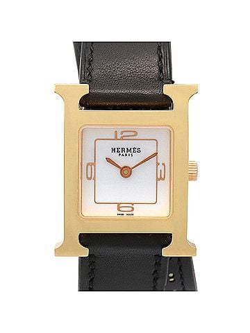 Hermès Hermes H-Watch Double Tour Wristwatch, Gold Plated (GP), Leather Strap, Women's, White (HH1.202) (view 1)