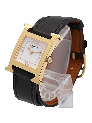 Hermès Hermes H-Watch Double Tour Wristwatch, Gold Plated (GP), Leather Strap, Women's, White (HH1.202) (view 2)