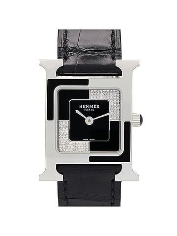 Hermès Hermes H-Watch O Carre Small Diamond Wristwatch, Stainless Steel, Diamond, Leather Strap, Ladies, Black/Silver, HH4.221 (view 1)