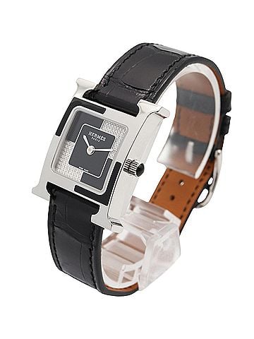Hermès Hermes H-Watch O Carre Small Diamond Wristwatch, Stainless Steel, Diamond, Leather Strap, Ladies, Black/Silver, HH4.221 (view 2)