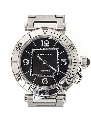 Cartier Cartier Pasha Seatimer W31077M7 Men's Watch, Black Dial, Stainless Steel, Automatic Movement (view 1)