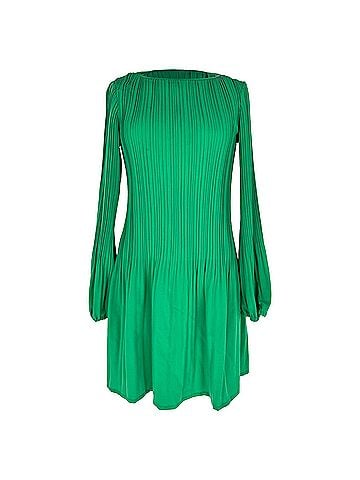Maje Maje Pleated Long Sleeve Mini Dress in Green Polyester (view 1)