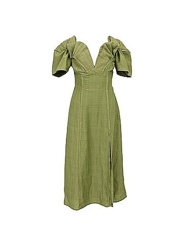 Cult Gaia Cult Gaia Muna Off The Shoulder Midi Dress in Green Linen (view 1)
