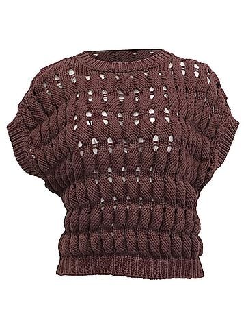 Brunello Cucinelli Brunello Cucinelli Open-Work Knitted Top in Brown Cotton (view 1)
