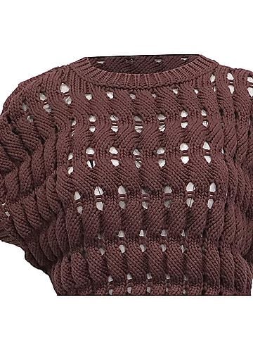 Brunello Cucinelli Brunello Cucinelli Open-Work Knitted Top in Brown Cotton (view 2)