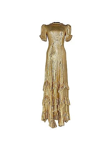 The Vampire's Wife The Vampire's Wife The Sky Rocket Maxi Dress in Metallic Gold Wool (view 2)