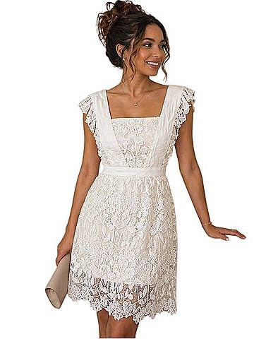 Self-Portrait White Lace Square Neckline Dress 2 Casual Dress (view 1)