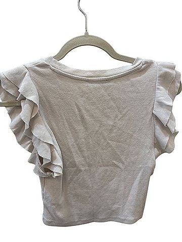 Zara Cream Ruffle Sleeve Ribbed Tee Short Sleeve T-Shirt (view 2)