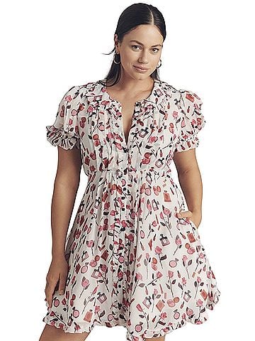 Maeve Makhoul Puff-Sleeve Collared Pleated Mini Dress Cocktail Dress (view 1)