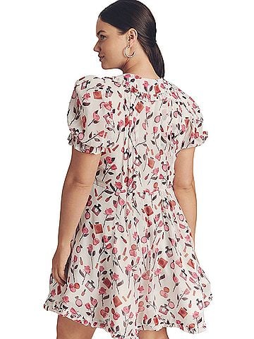 Maeve Makhoul Puff-Sleeve Collared Pleated Mini Dress Cocktail Dress (view 2)