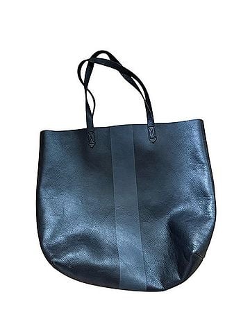 Madewell Black Leather Tote With Center Tonal Stripe Tote (view 1)